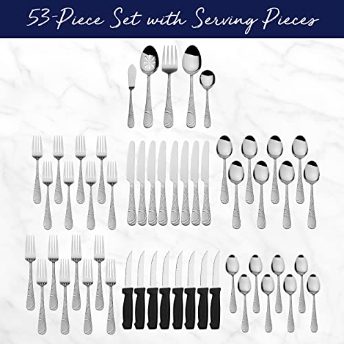 53-Piece Stainless Steel Flatware Serving Utensil Set and Steak Knives, Service for 8