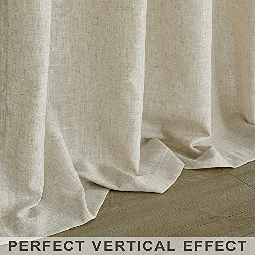 Beige Linen Curtains for Small Windows 45 Inch Length 2 Panel Rod Pocket