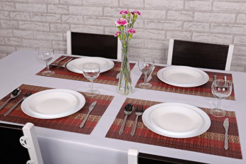 Placemats Set of 6,Red Vinyl Placemat for Dining Table,Home,Kitchen,and Outdoor