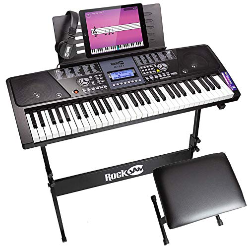 61 Key Keyboard Piano With LCD Display Kit, Keyboard Stand, Piano Bench, Headphones