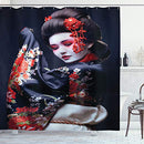 Lunarable Japan Shower Curtain, Young Geisha in Kimono with Sakura Traditional