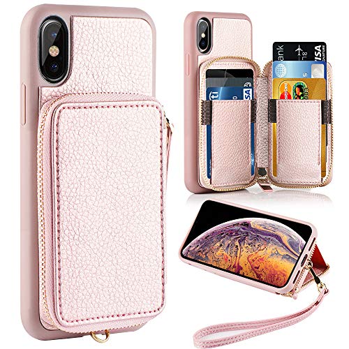 ZVE Wallet Case for Apple iPhone Xs and iPhone X, 5.8 inch, Leather Wallet Case