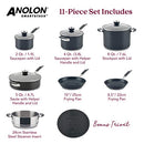 Anolon Smart Stack Hard Anodized Nonstick Cookware, 11 Piece Set, Black
