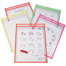 C-Line Reusable Dry Erase Pockets, 9 x 12 Inches, Assorted Neon Colors