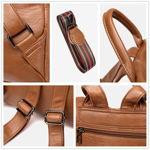 Women Backpack Fashion Leather Purse Casual Shoulder Bag Satchel Large Travel (Brown)