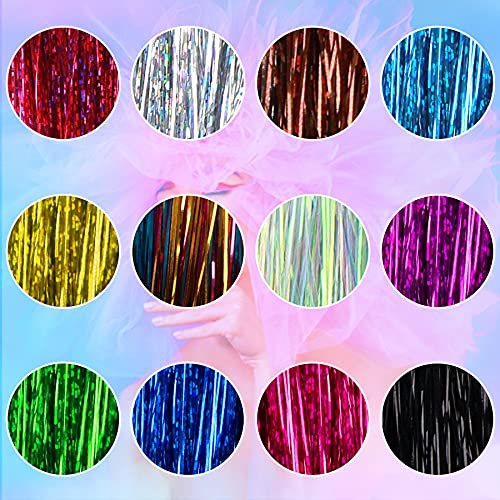 47 Inches Hair Extension Tinsel with Tool 12 Colors 2400 Strands Hair Extension Tinsel Kit