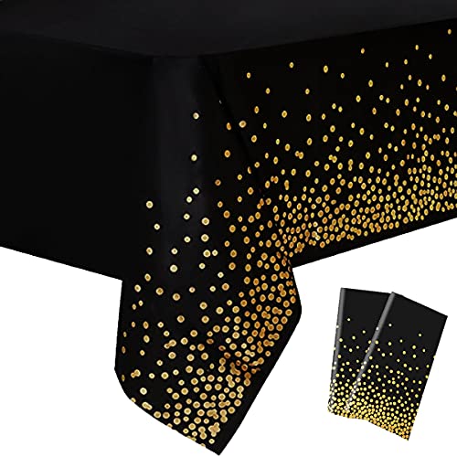 2 Pack Black and Gold Tablecloth for Rectangle Tables Gold Dot Disposable Tablecloths