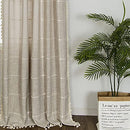 1 Pair Cotton Linen Boho Curtains with Tassel, Farmhouse Curtains
