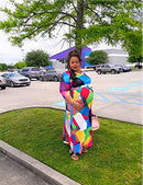 Locryz Women's V Neck 3/4 Sleeve Digital Printed Loose Long Maxi Party Dress