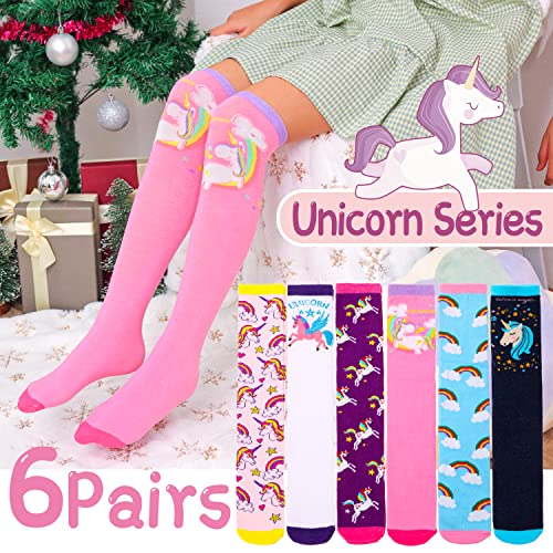 Kids Girls Knee High Socks Unicorn Gift Long Boot Crazy Silly Fun Animal Socks 6 Pairs