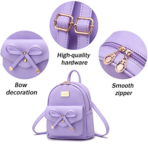 Girls Bowknot Cute Leather Backpack Mini Backpack Purse for Womens Gold Pink