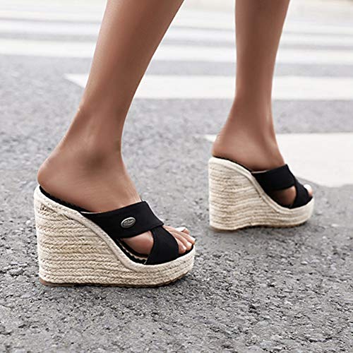 Women's Concise Platform Wedge Sandals Casual Slip On Casual Espadrille Mule Shoes