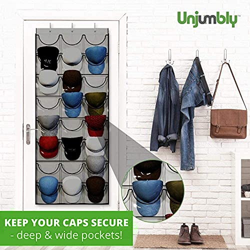 Baseball Hat Rack from Unjumbly, 24 Pocket Over-The-Door Cap Organizer