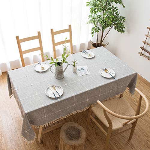 Rustic Lattice Tablecloth Cotton Linen Grey Rectangle Table Cloths 55"x86"