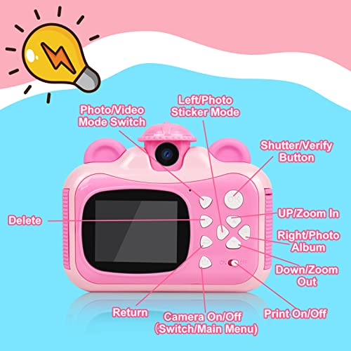 Instant Print Digital Camera for Kids, Toddler Camera with Zero Ink Print Paper, 20MP