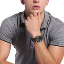 Quartz Stainless Steel and Leather Chronograph Watch, Color: Silver, Brown