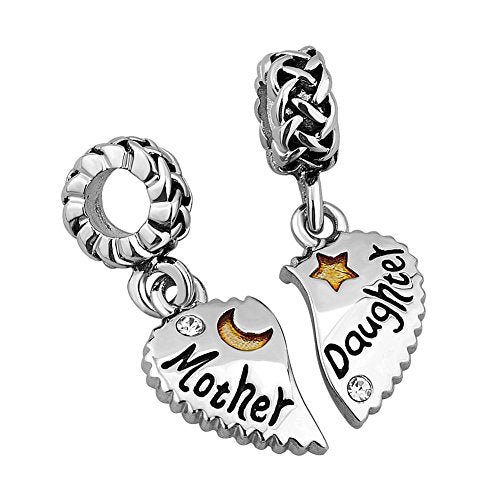 Mother Mom Daughter Heart Love Dangle Charm Beads for Snake Chain Bracelet