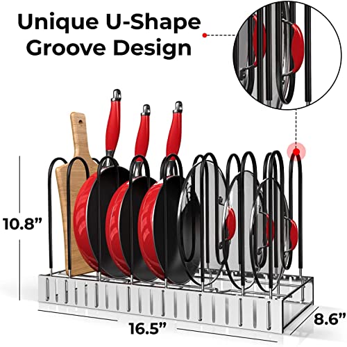 Pot and Pan Organizer for Cabinet - Adjustable 8 Tiers Pots and Pans Organizer Under Cabinet