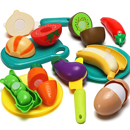 70 PCS Cutting Play Food Toy for Kids Kitchen, Pretend Fruit &Vegetables Accessories