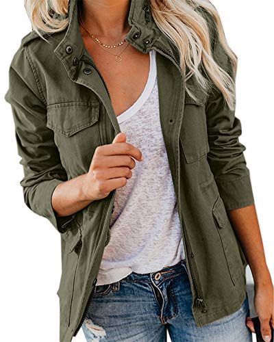 Womens Military Anorak Jacket Zip Up Snap Button Parka Safari Utility Coat Outwear