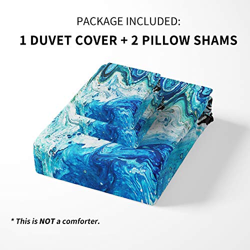Aqua Blue Duvet Cover Set Queen Size,3 Pcs Soft Cooling Aesthetic Duvet Cover