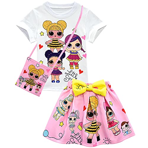 Girls Birthday Clothes Surprise Short Sleeve Shirt Skirt Set Princess Party Outfit