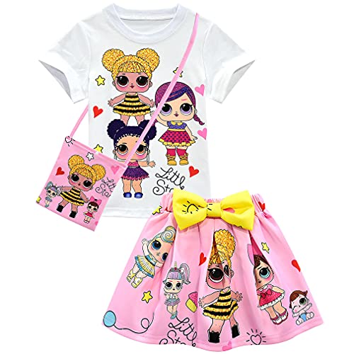 Girls Birthday Clothes Surprise Short Sleeve Shirt Skirt Set Princess Party Outfit for Girl