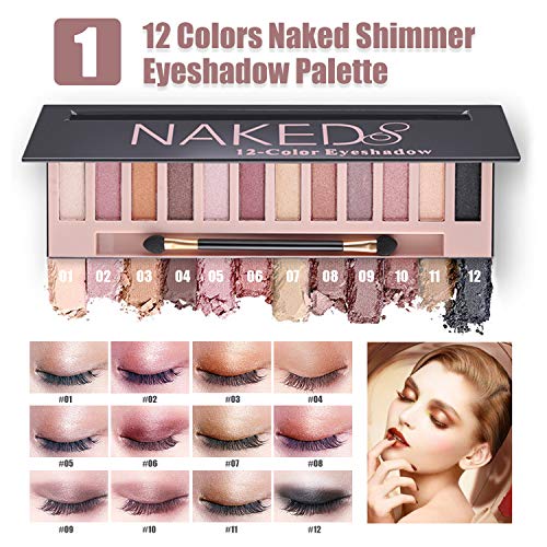 All in One Makeup Kit,12 Colors Naked Eyeshadow Palette, 5Pcs Makeup Brushes etc.