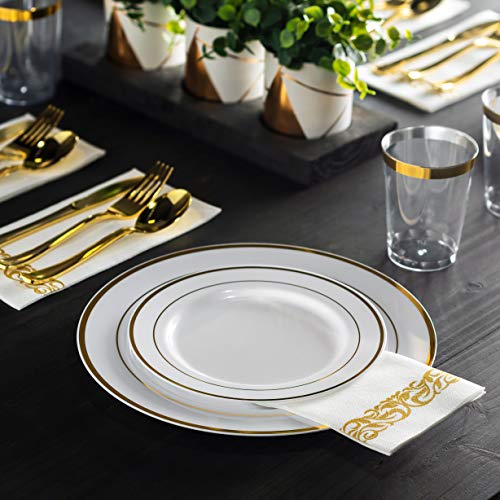 350 Piece Gold Dinnerware Set - 50 Guest Disposable Gold Dinnerware Set