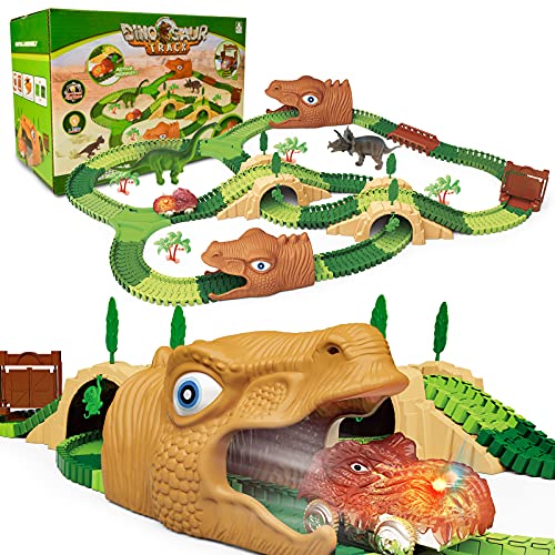 Dinosaur Race Track Toy Set for 3 4 5 6 7 8+ Years Old Boys and Girls, 265 Pieces