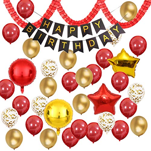 Red Gold 36pcs Balloons Confetti Balloon Pack for Boy Girl Birthday Baby Shower Party Decoration