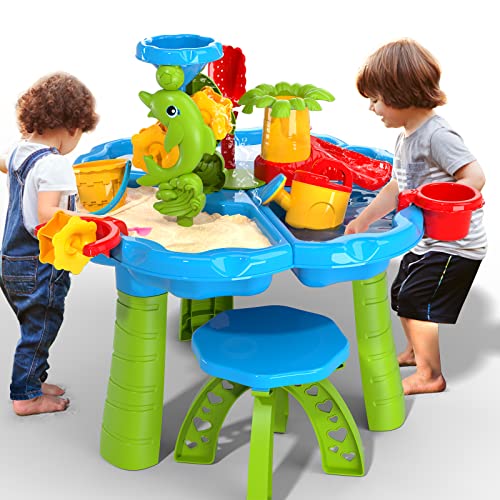 3-in-1 Sand Water Table, 28PCS Kids Beach Summer Toys Sandbox Table