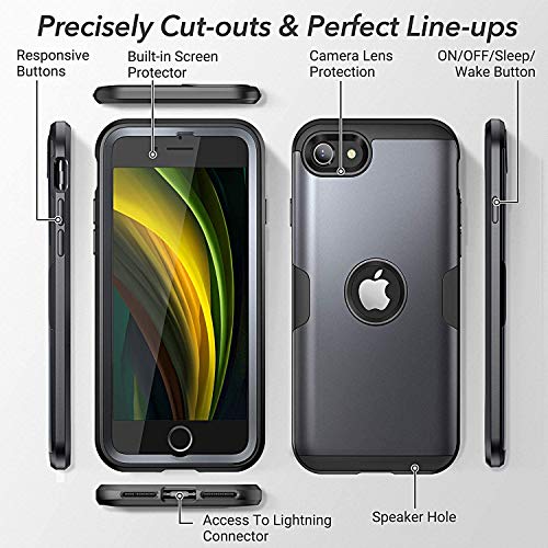iPhone SE 2022 Case, iPhone SE 2020 Case, Full Body Rugged with Built-in Screen Protector