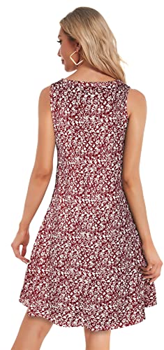Red Dresses for Women Summer Beach Sleeveless Sundress Pockets Swing Casual Loose Tshirt Dress(Red Floral,L)