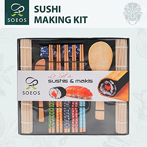 Beginner Sushi Making Kit, 10 Piece Bamboo Sushi Kit with 2 Bamboo Rolling Mats