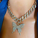 Big Butterfly Pendant Necklace For Women Rhinestone Cuban Link Hip Hop Crystal