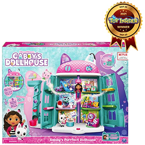 Purrfect Dollhouse with 15 Pieces Including Toy Figures, Furniture, Accessories and Sounds