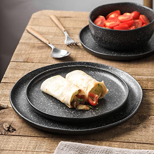 Stone Lain Tom Rustic Stoneware Dinnerware Set for 8, Black and White Reflection