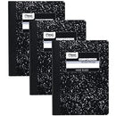 Composition Notebook, 3 Pack, Wide Ruled Paper, 9-3/4" x 7-1/2", 100 Sheets per Notebook, Black Marble