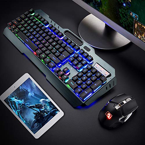 Wireless Gaming Keyboard and Mouse,Rainbow Backlit Rechargeable Keyboard