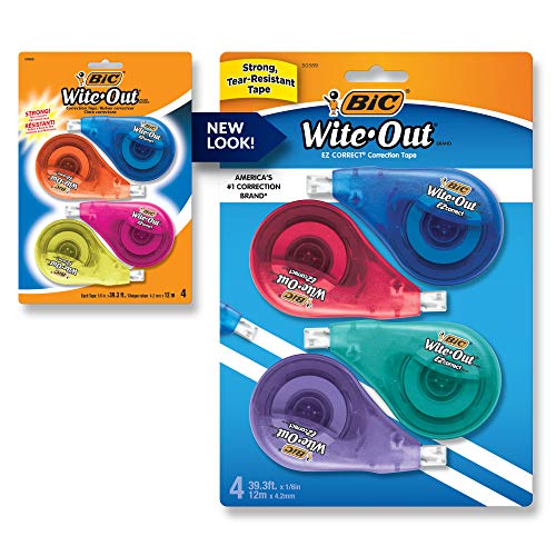 Correction Tape - Applies Dry, White, Clean & Easy To Use, Tear-Resistant Tape, 4-Count