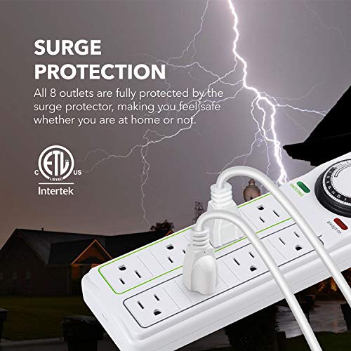 BN-LINK 8 Outlet Surge Protector with Mechanical Timer (4 Outlets Timed, 4 Outlets Always On) - White