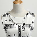 Wellwits Women's Boat Neck Sash Tie Music Note Print Midi Fall Swing Dress M
