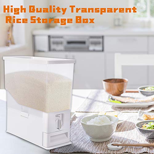 Rice Dispenser, 33 Lbs Rice Storage Container Bin with Measuring Cup, Measurable Dispenser Rice Bucket, Airtight Plastic Rice Holder for Rice Bean Grain Cereal