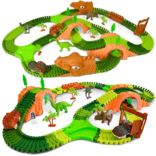 Dinosaur Race Track Toy Set for 3 4 5 6 7 8+ Years Old Boys and Girls, 265 Pieces