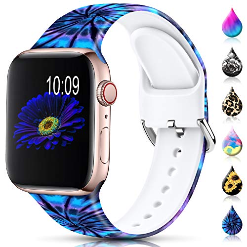 Sport Band Compatible with Apple Watch Bands for Women Men,Floral Silicone Printed