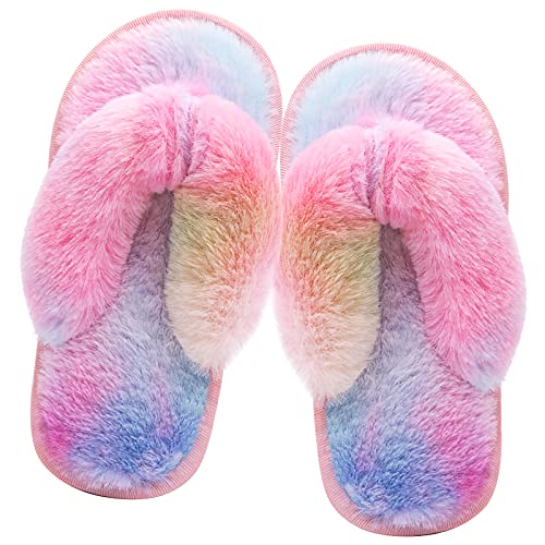 Kids Flip Flop Slippers Soft Plush Fuzzy House Home Thong Slippers for Boys and Girls