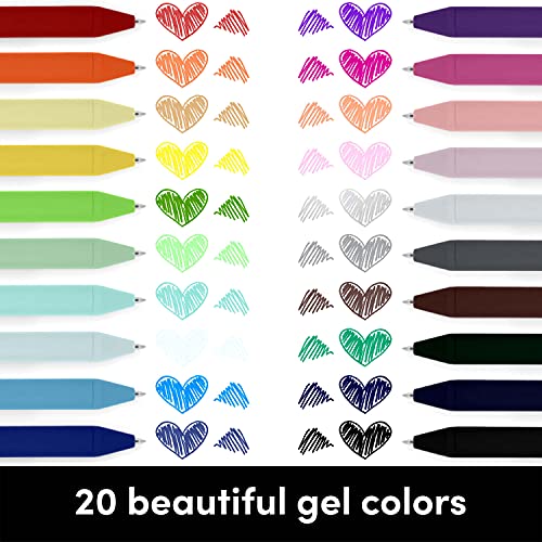 Gel Pen With Retractable Extra Fine Point (0.5mm), 20 Colored Pen Set for Bullet Style