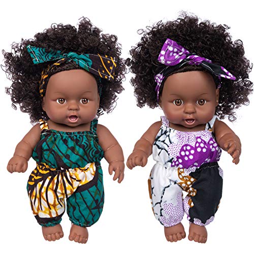 2 Pcs 8 Inch Black Baby Doll African Washable Realistic Silicone Baby Dolls