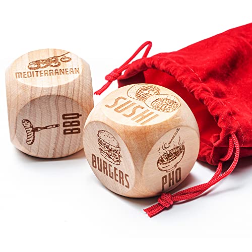 2 Engraved Wooden Date Night Dice – For Anniversary, Him, Her, Wedding, Games, Wife